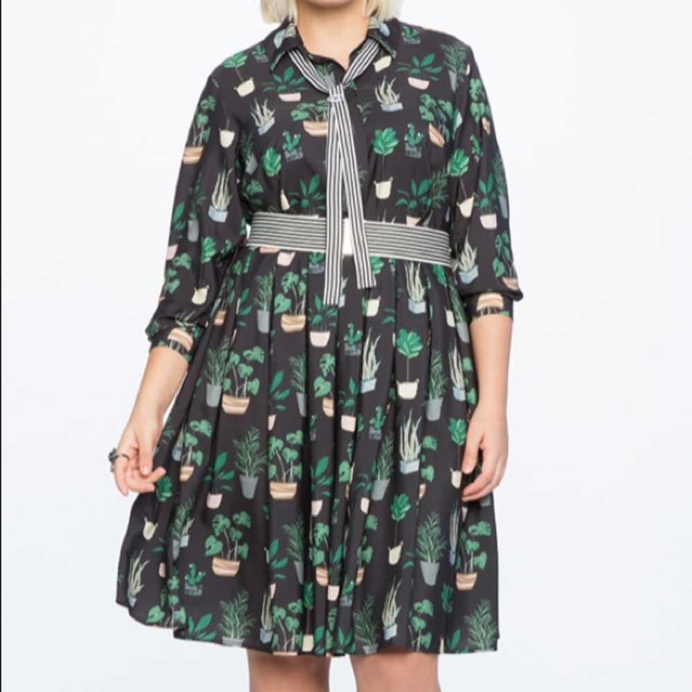 Eloquii Dress Fit & Flare Plant Printed Multicolor